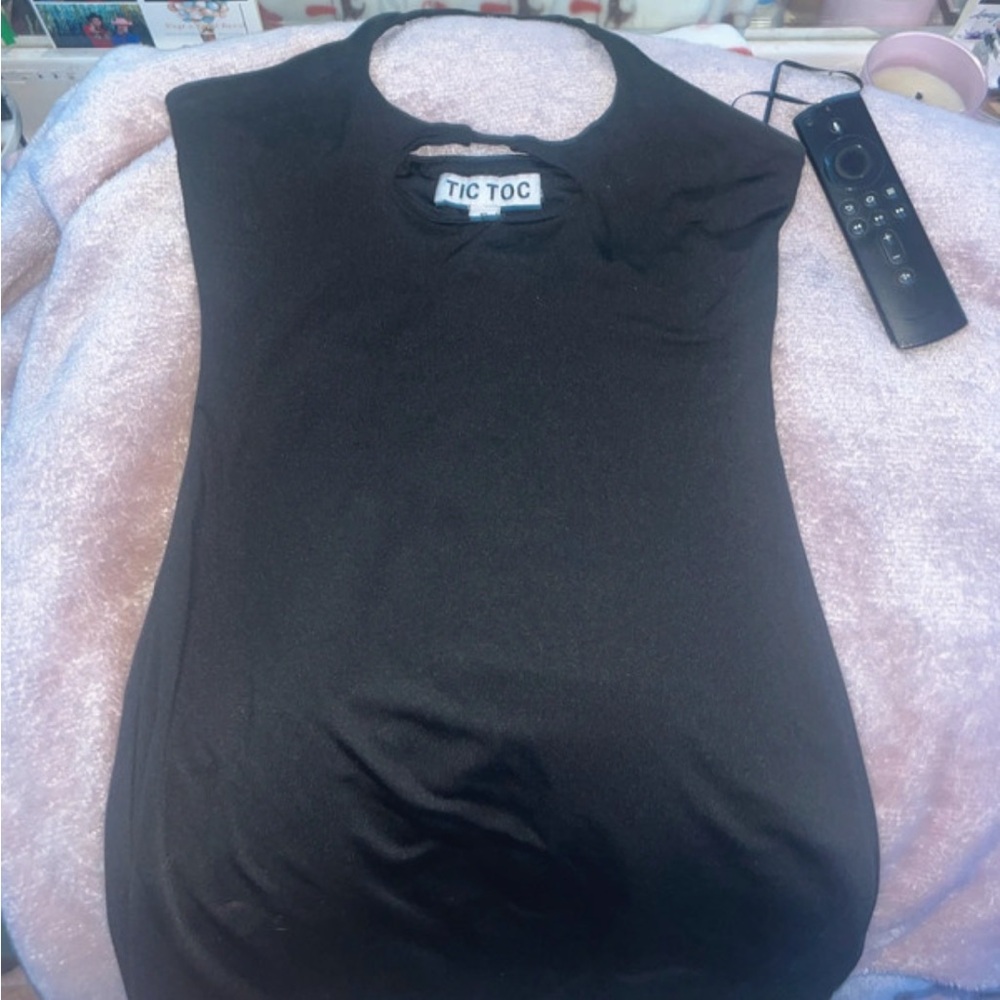 slim black mini halter dress